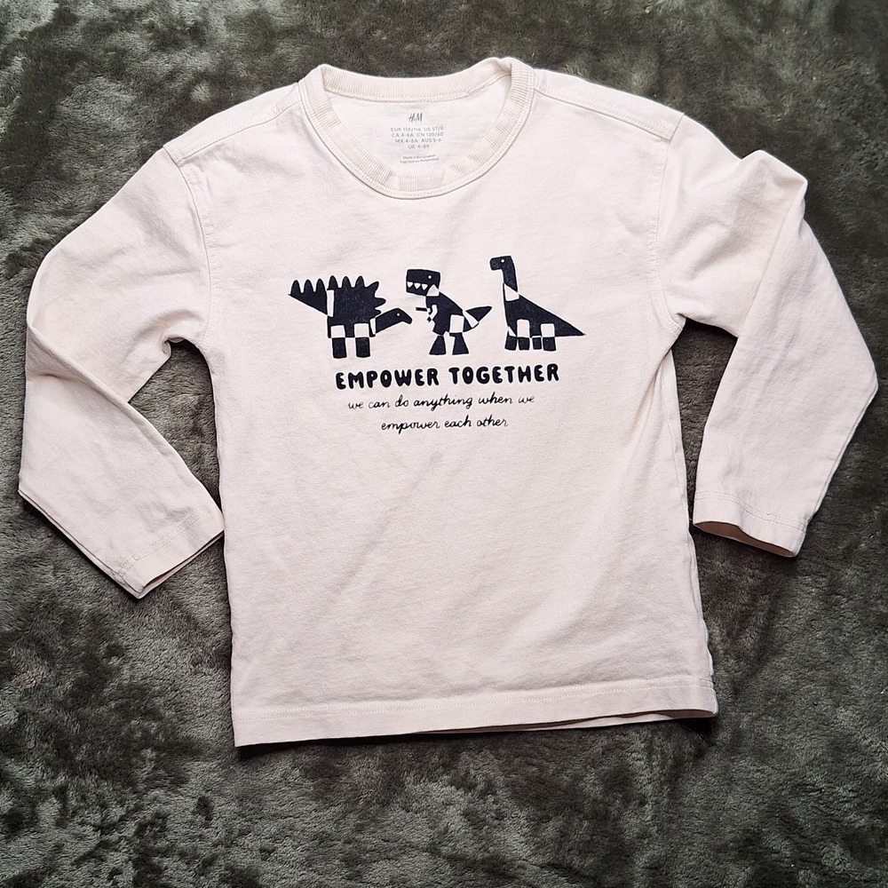 HM Kids Cream Empower Together Dinosaur Graphic Long Sleeve Tee Size 4-6Y